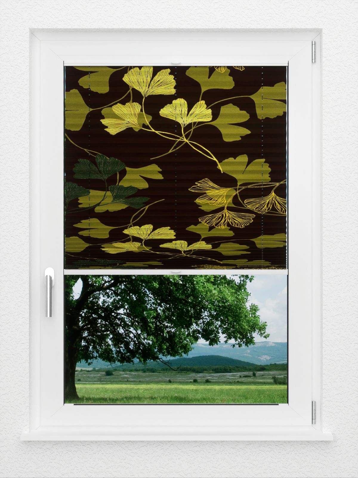 Detailansicht LYSEL HOME Plissee 428A Ginkgos Midnight